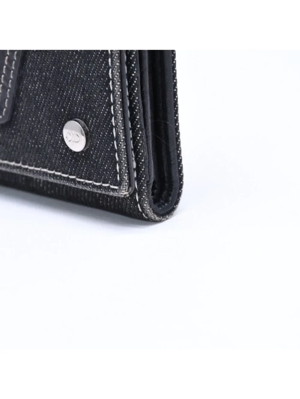 Dior Logo Button Bifold Wallet Denim Black Gray